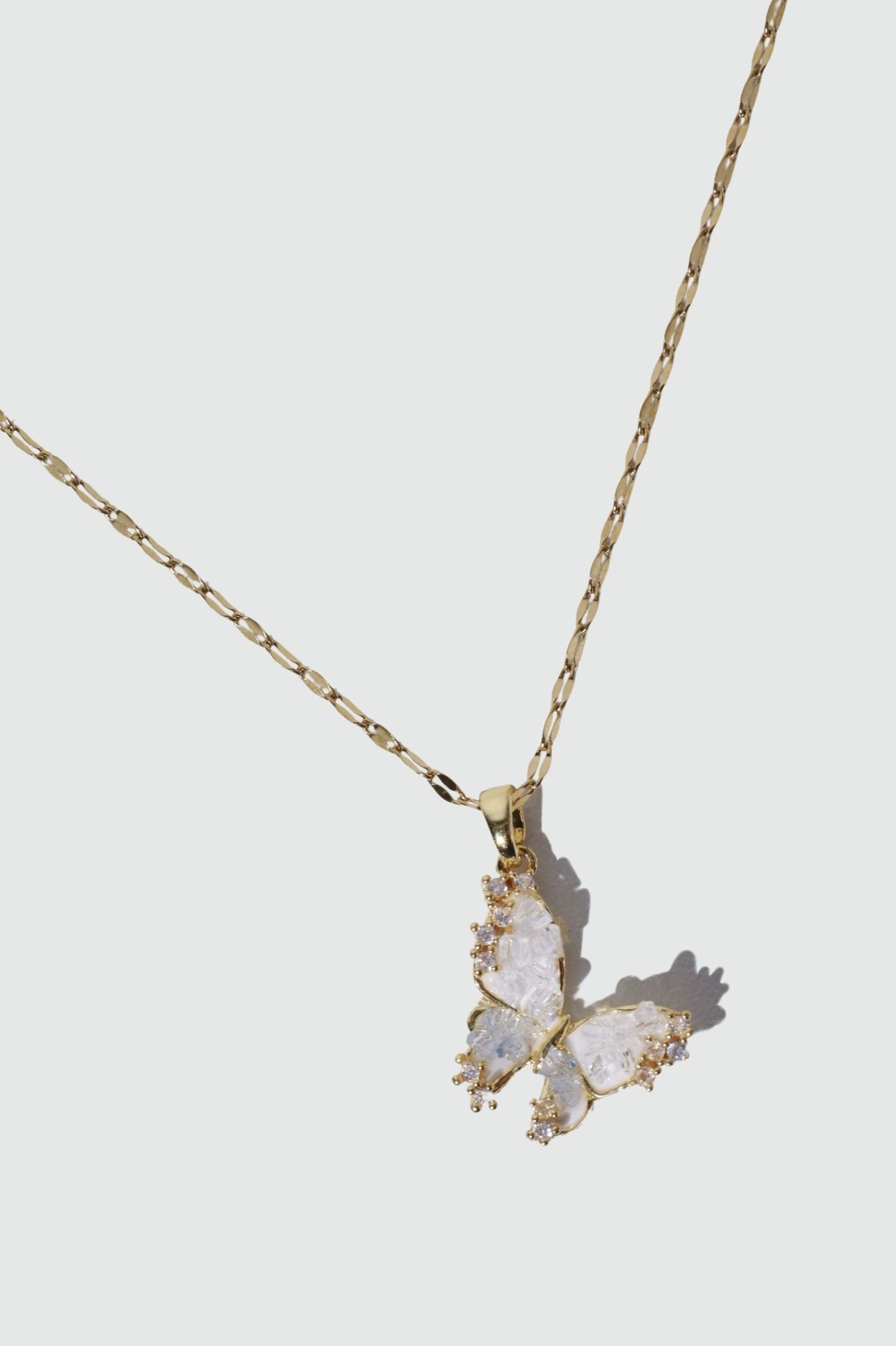 18K Real Gold Plated Crystal Butterfly Pendant Necklace