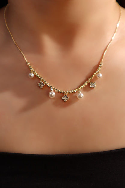 14K Real Gold Plated Lucky Pearl Beads Necklace