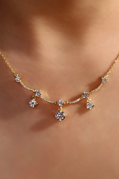 14K Real Gold Plated Curved Diamond Wave Necklace