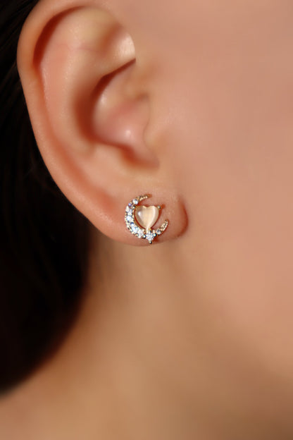 14K Real Gold Plated White Moonlight Heart Earrings