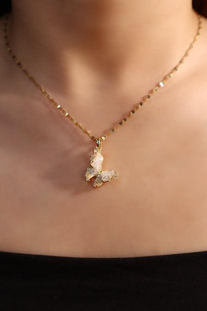 18K Real Gold Plated Crystal Butterfly Pendant Necklace