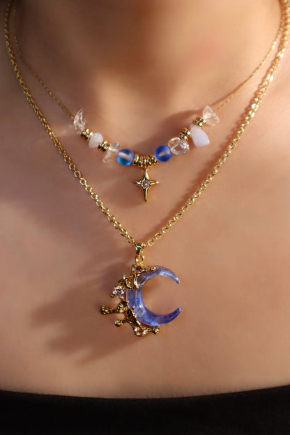 18K Real Gold Plated Gradient Blue Moon Necklace