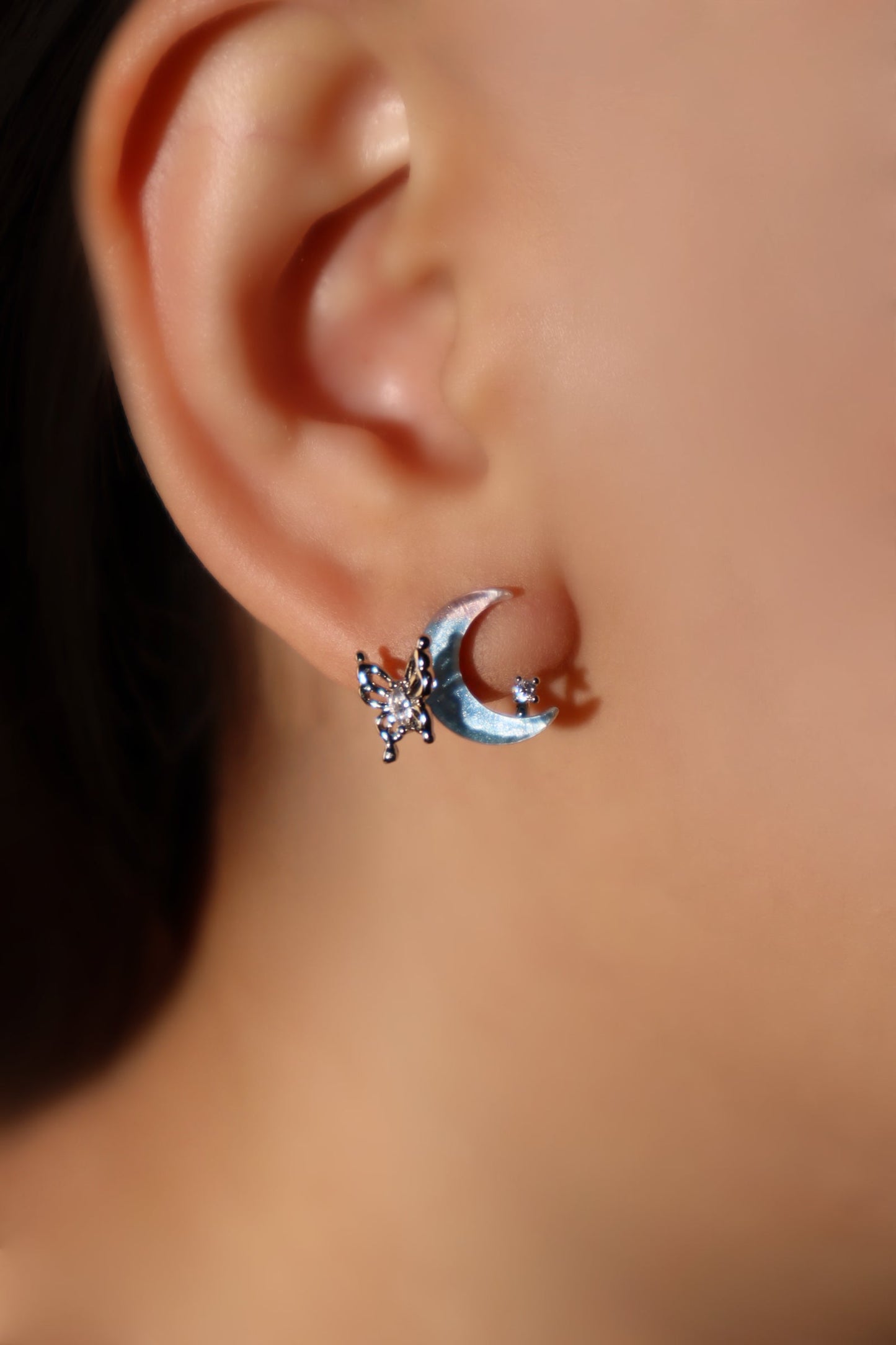 Moonstone Moon Butterfly Earrings