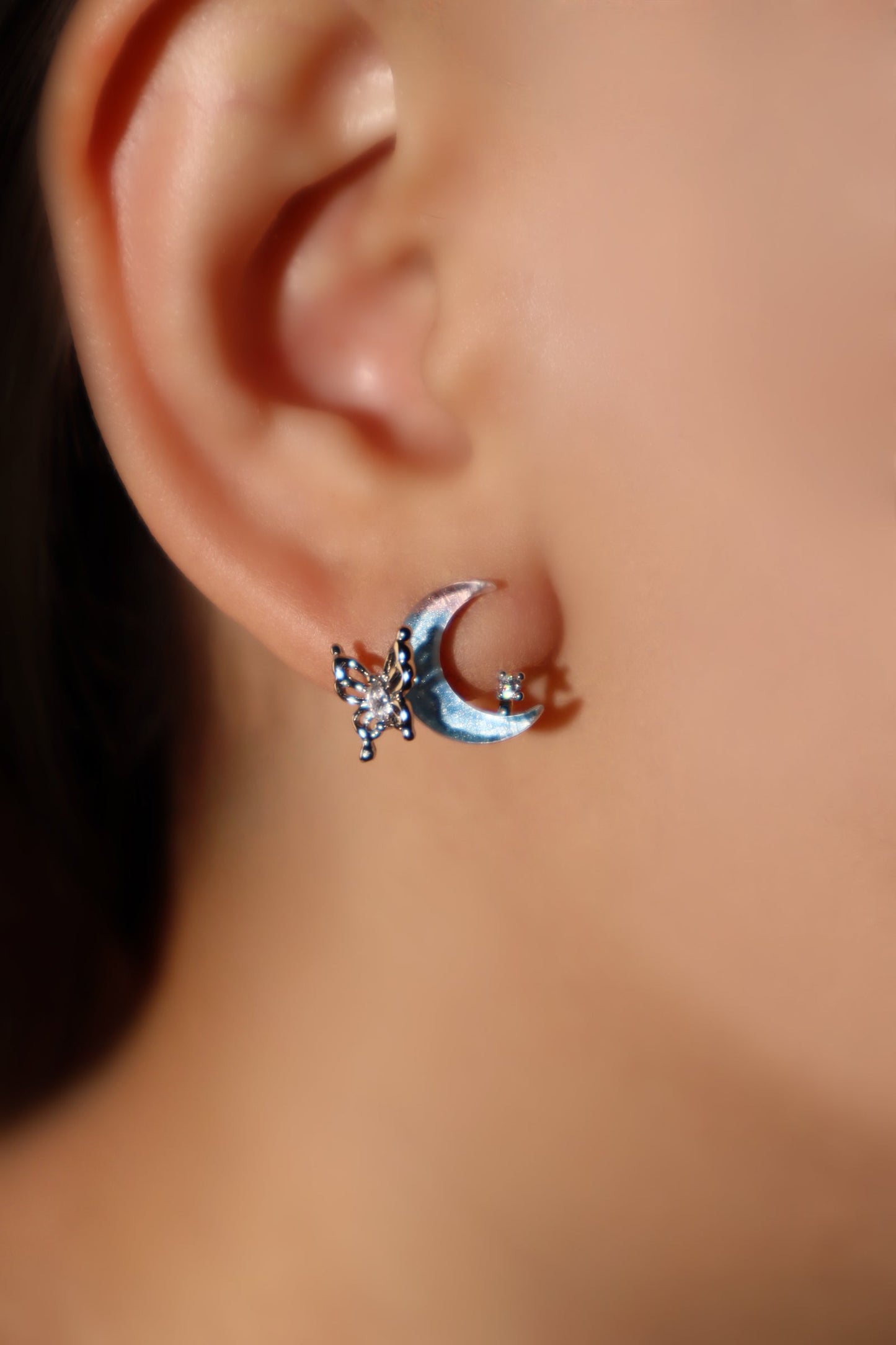 Moonstone Moon Butterfly Earrings