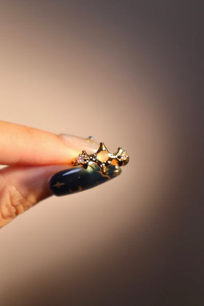18K Real Gold Plated 3 in 1 Moonlight Star Ring