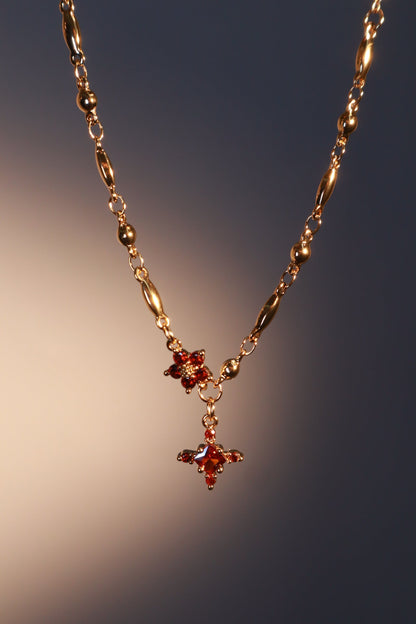 18K Real Gold Plated Ruby Starlight Cross Necklace