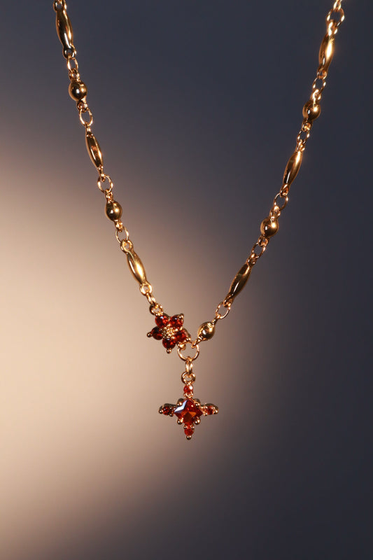 18K Real Gold Plated Ruby Starlight Cross Necklace