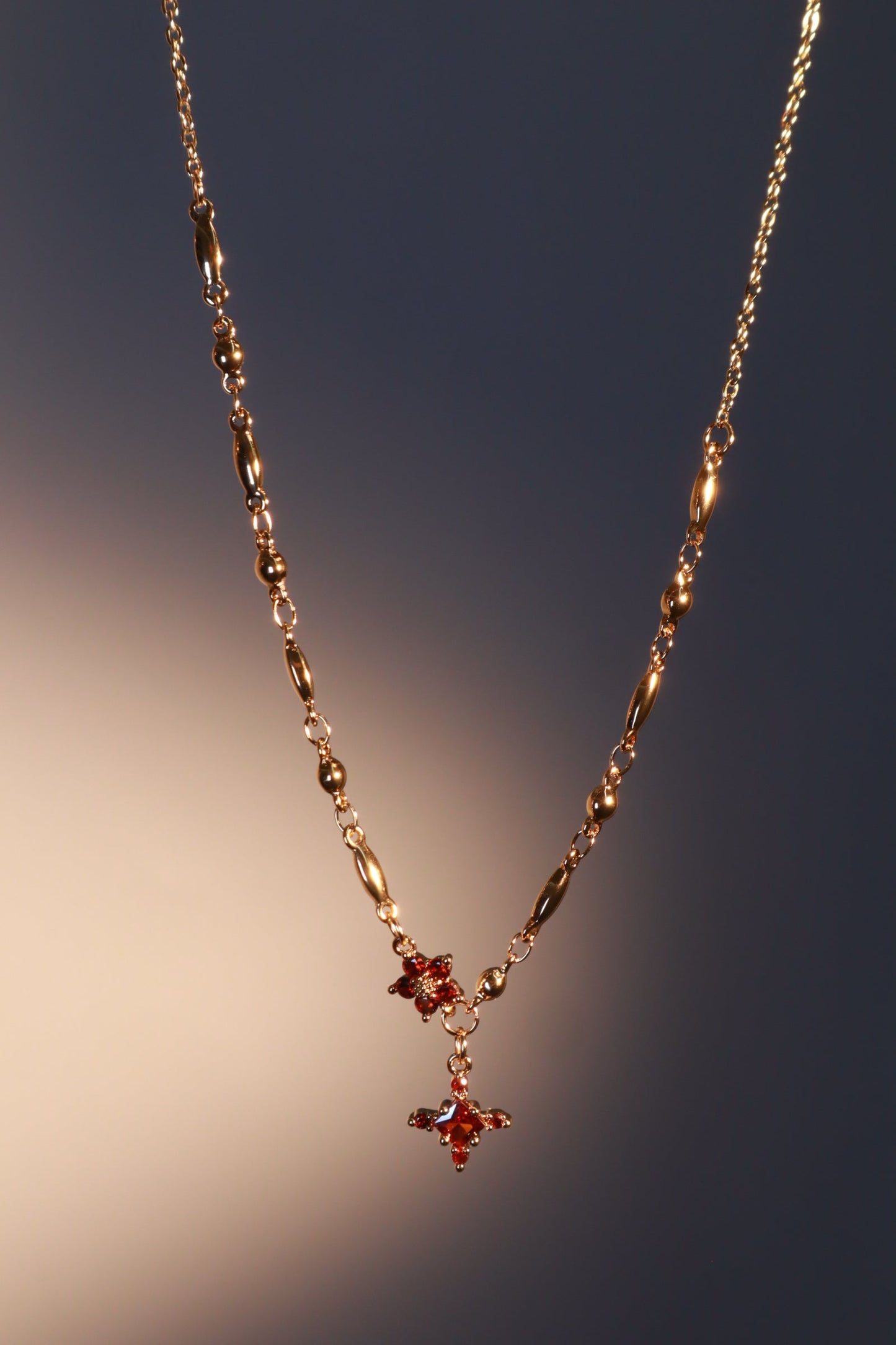 18K Real Gold Plated Ruby Starlight Cross Necklace