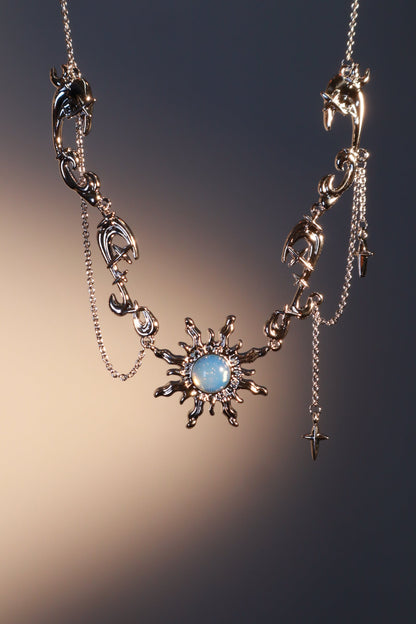 Palladium White Gold Plated Frostfire Sun Necklace