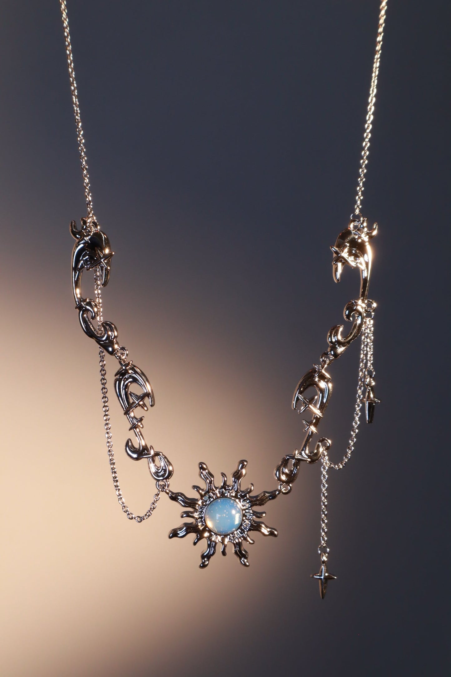 Palladium White Gold Plated Frostfire Sun Necklace