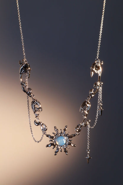 Palladium White Gold Plated Frostfire Sun Necklace