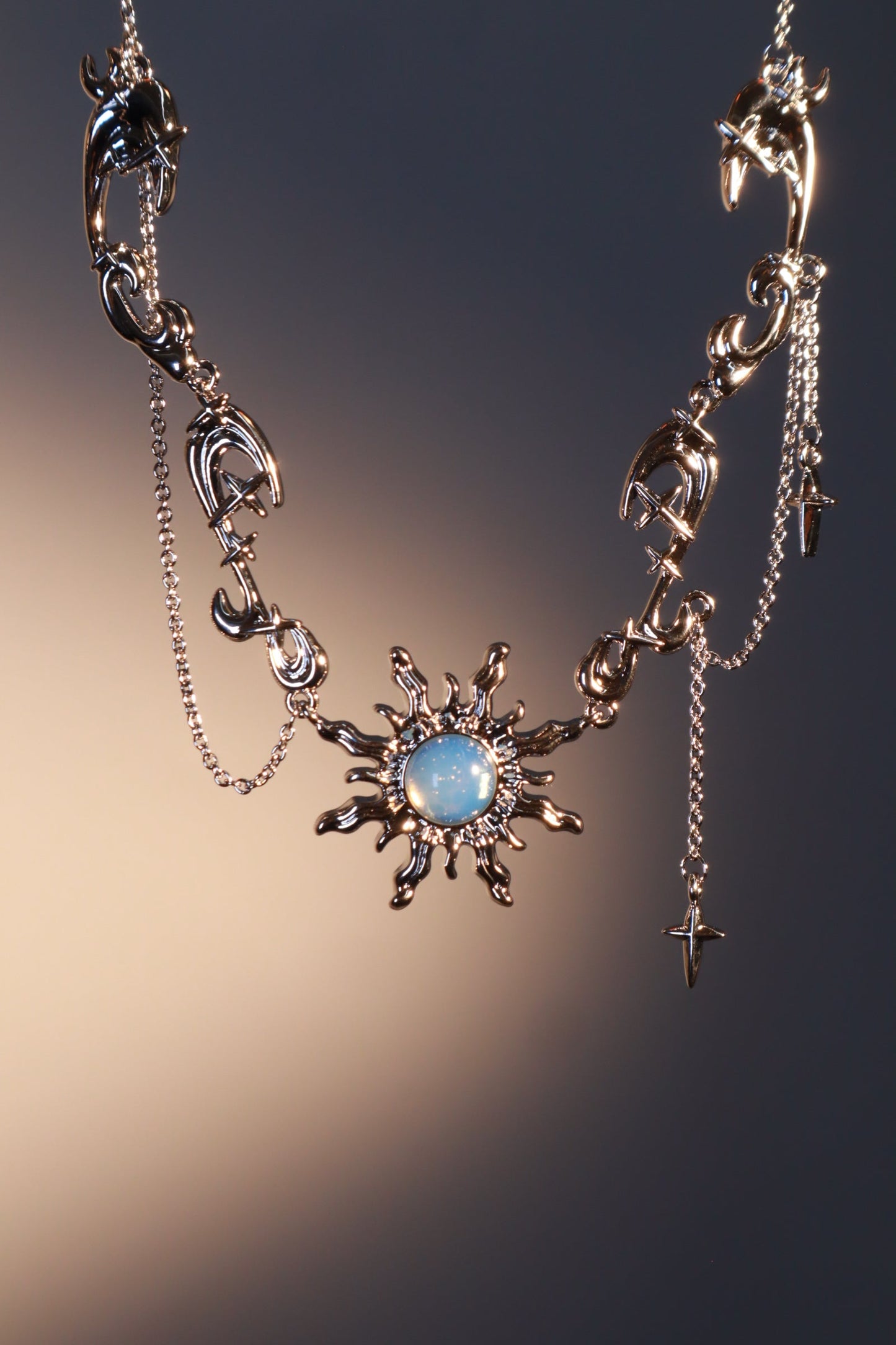 Palladium White Gold Plated Frostfire Sun Necklace