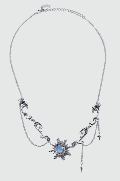 Palladium White Gold Plated Frostfire Sun Necklace