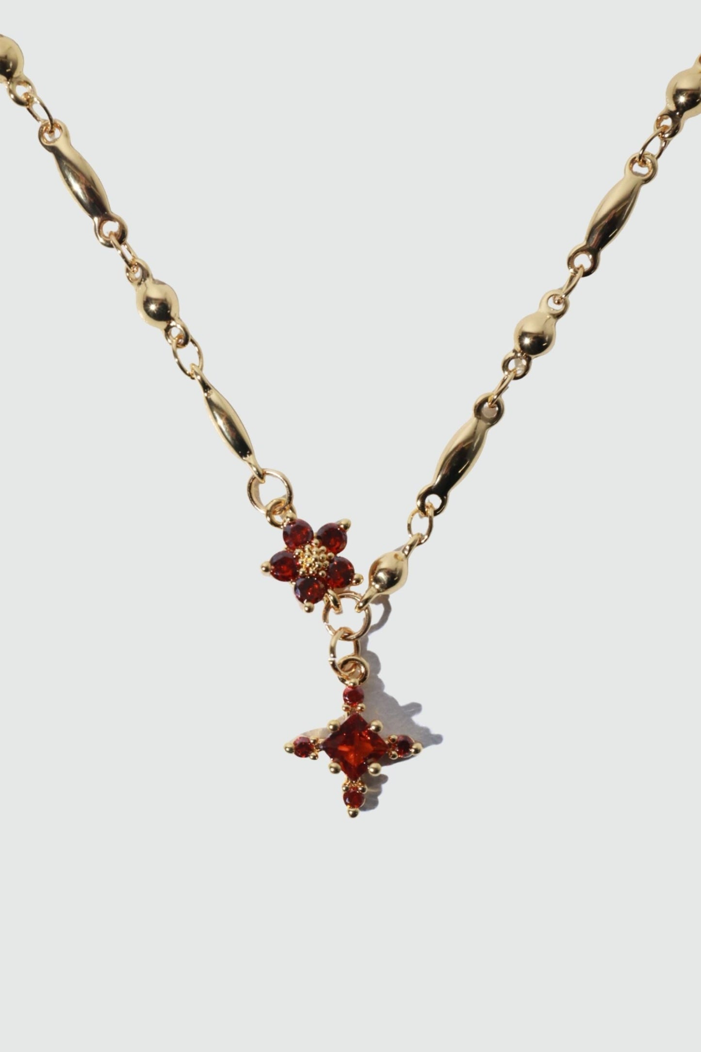 18K Real Gold Plated Ruby Starlight Cross Necklace