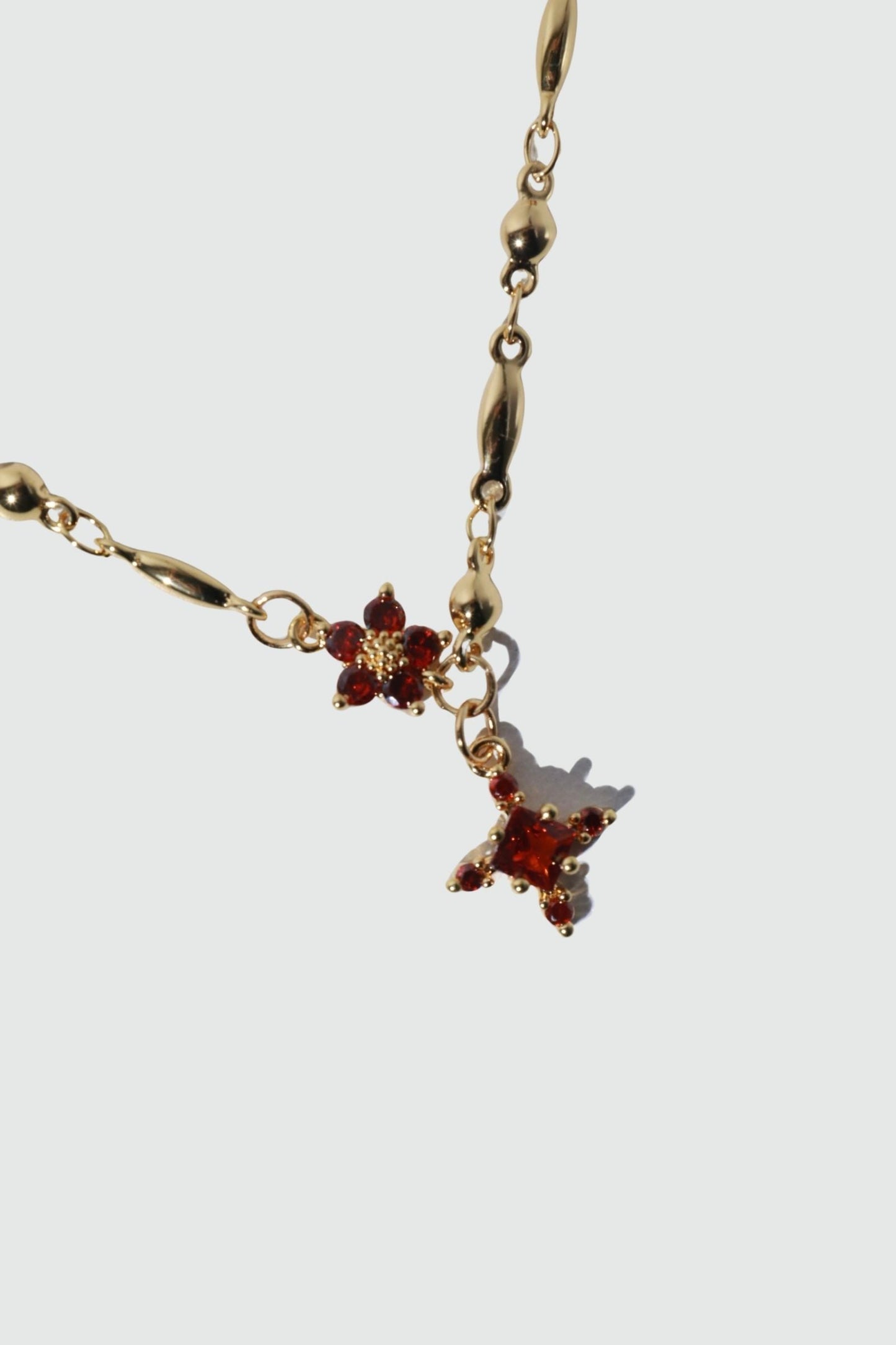 18K Real Gold Plated Ruby Starlight Cross Necklace