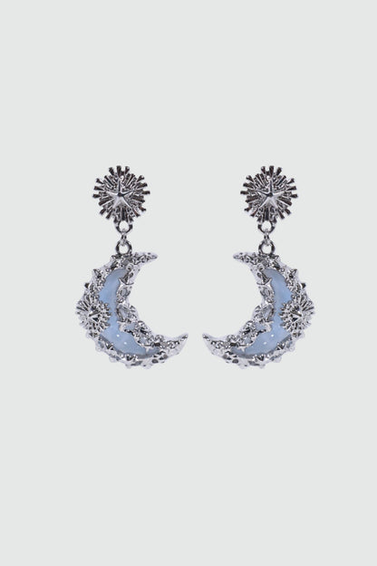 Blue Resin Moon Earrings