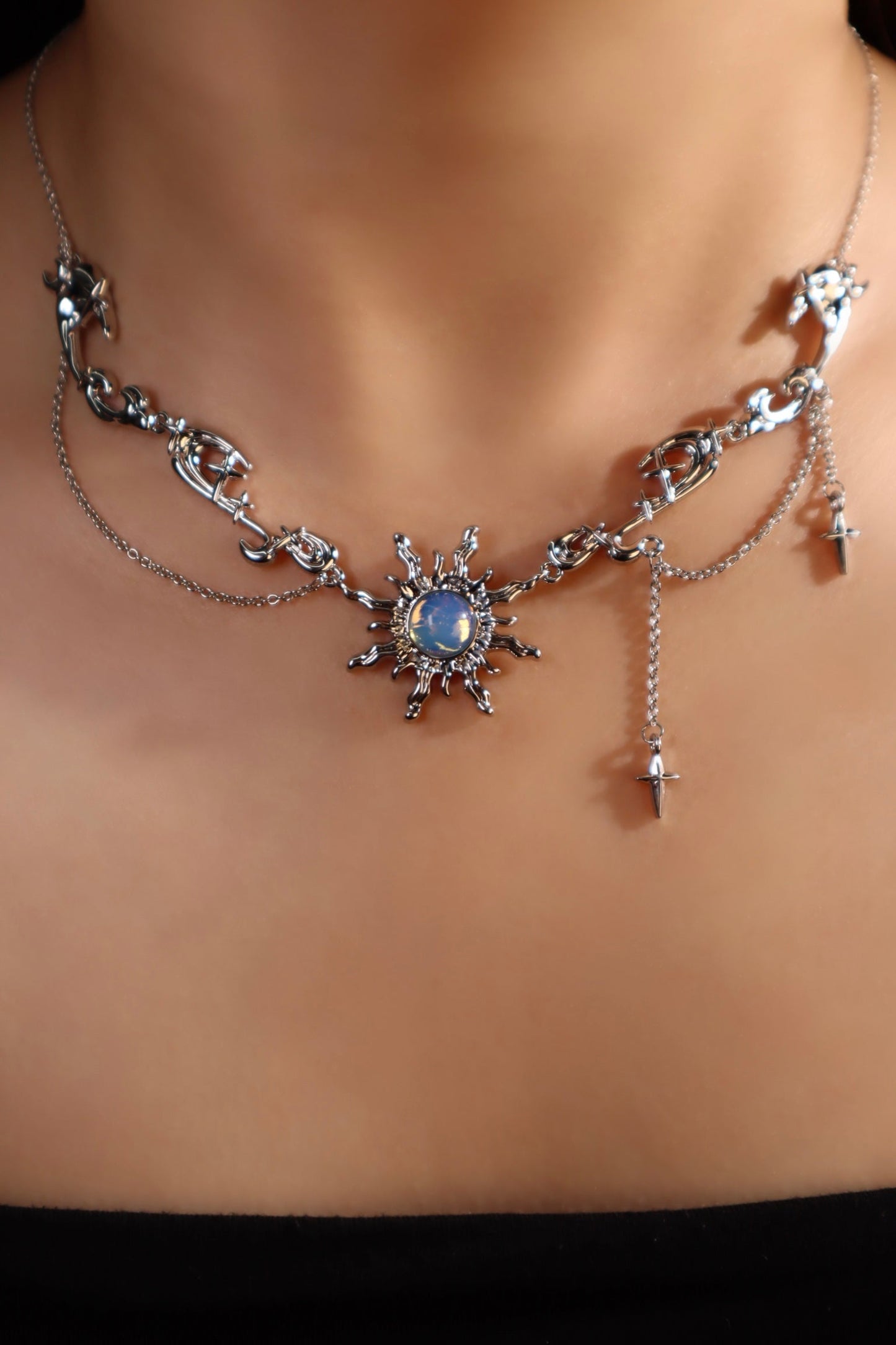 Palladium White Gold Plated Frostfire Sun Necklace