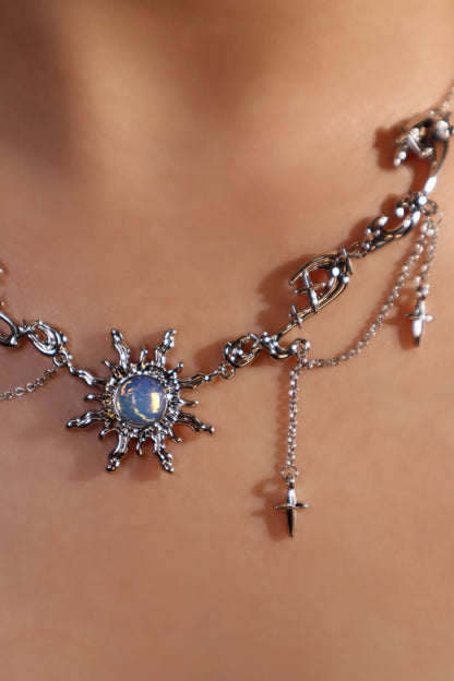 Palladium White Gold Plated Frostfire Sun Necklace