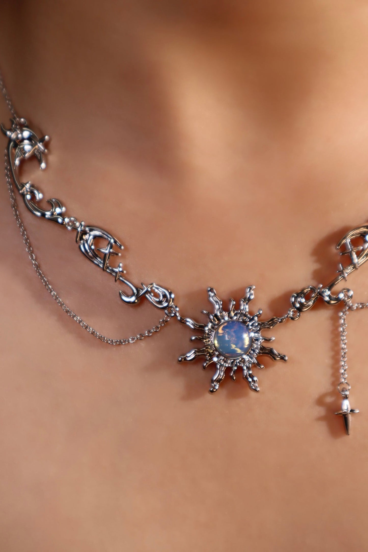 Palladium White Gold Plated Frostfire Sun Necklace
