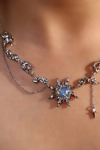 Palladium White Gold Plated Frostfire Sun Necklace