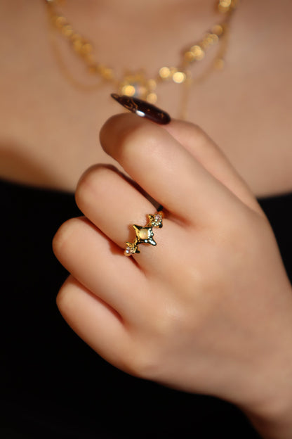 18K Real Gold Plated 3 in 1 Moonlight Star Ring