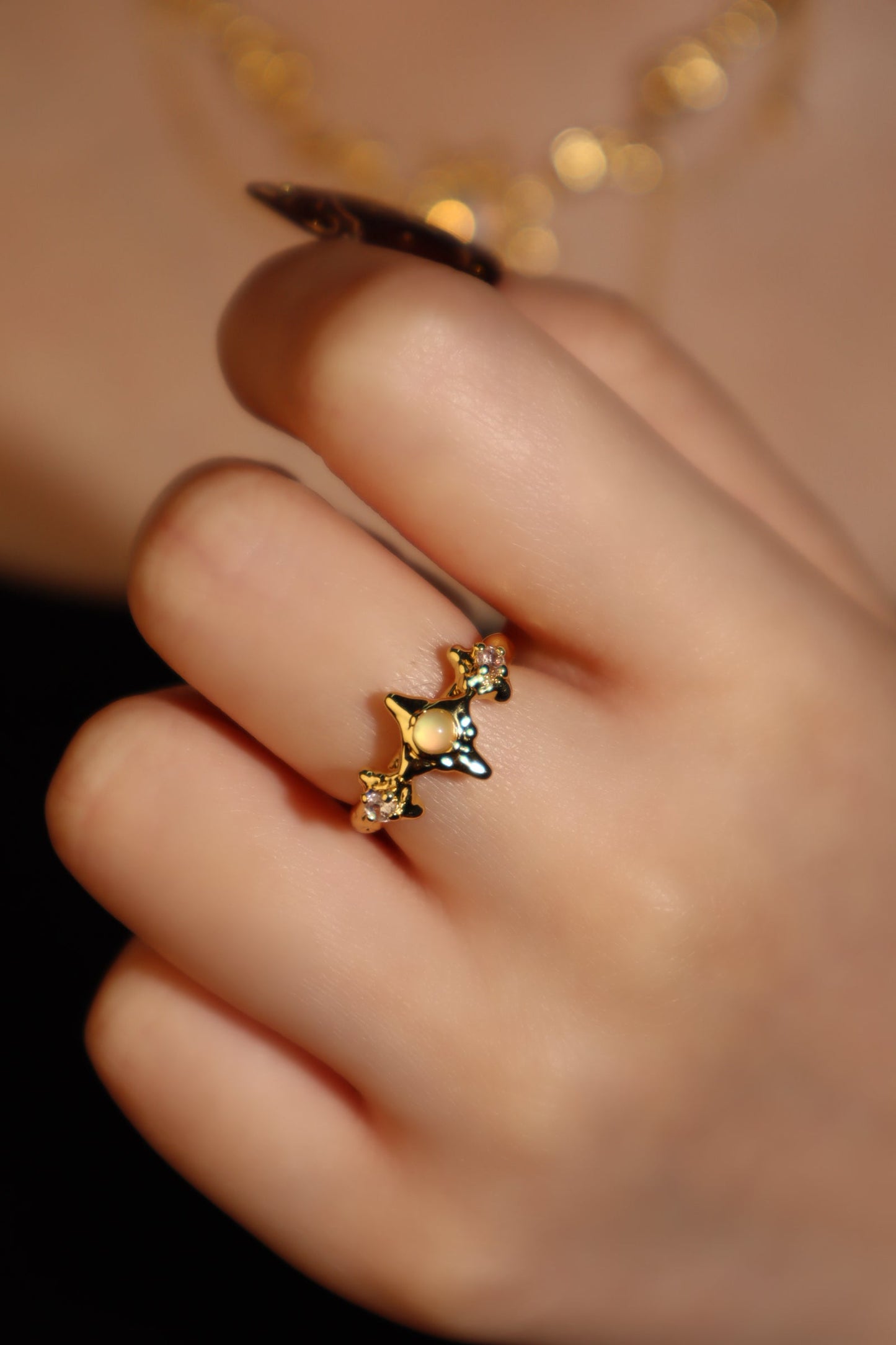 18K Real Gold Plated 3 in 1 Moonlight Star Ring