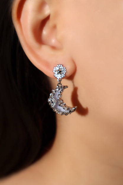 Blue Resin Moon Earrings