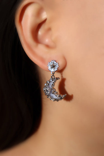 Blue Resin Moon Earrings