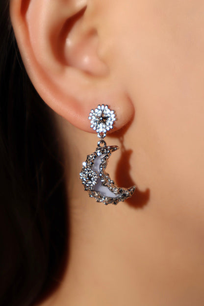 Blue Resin Moon Earrings