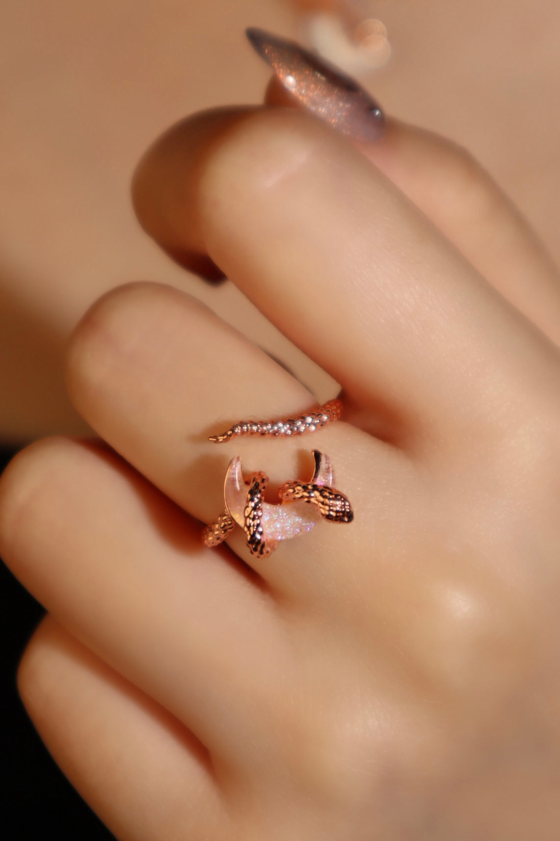 18K Rose Gold Plated Moon Snake Ring