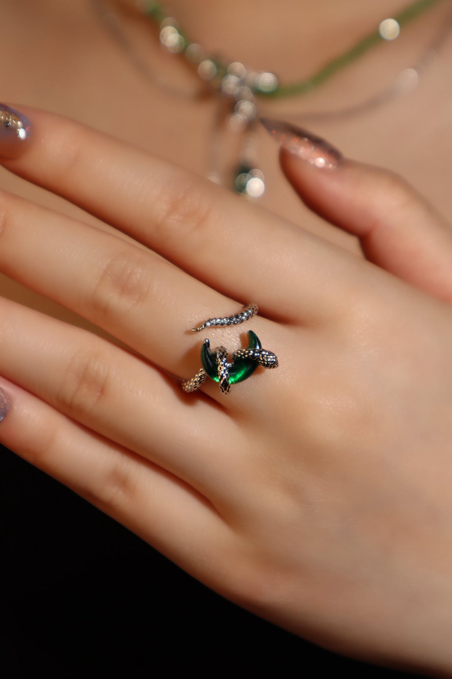 Emerald Moon Snake Ring