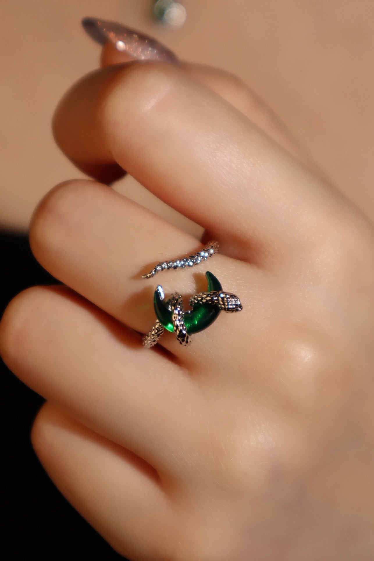 Emerald Moon Snake Ring