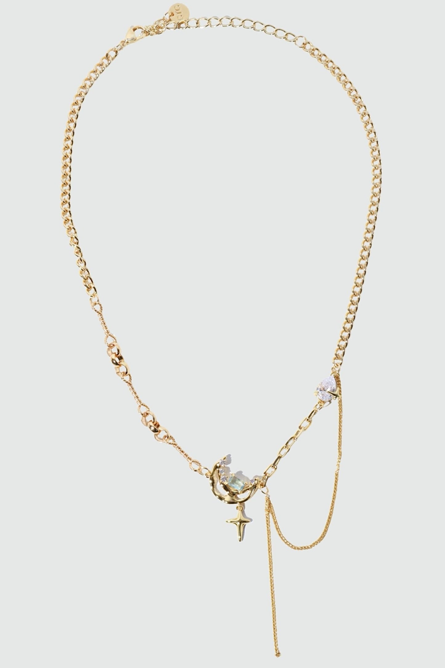 18K Real Gold Plated Blue Gem Moon Star Necklace