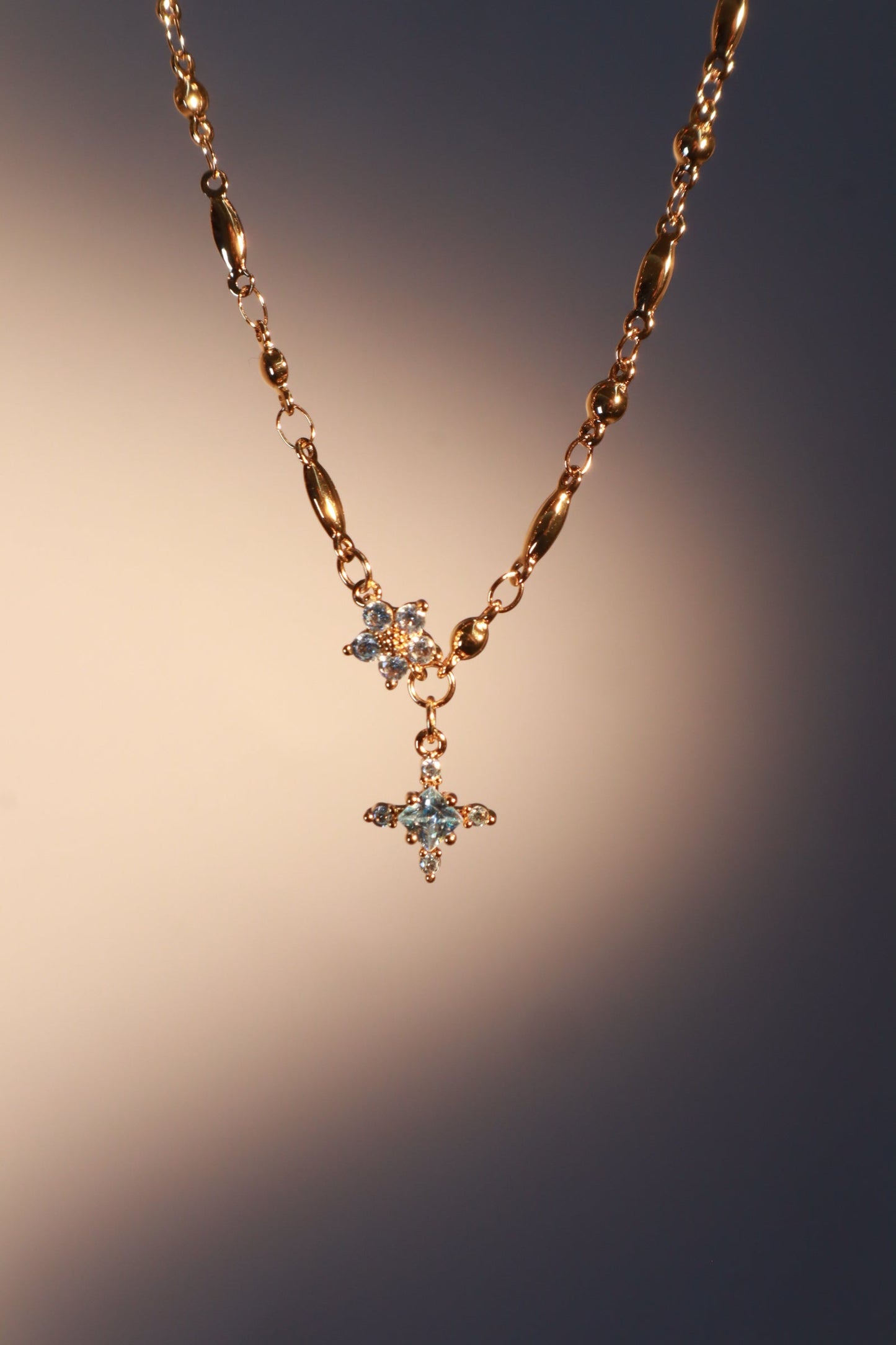 18K Real Gold Plated Topaz Starlight Cross Necklace