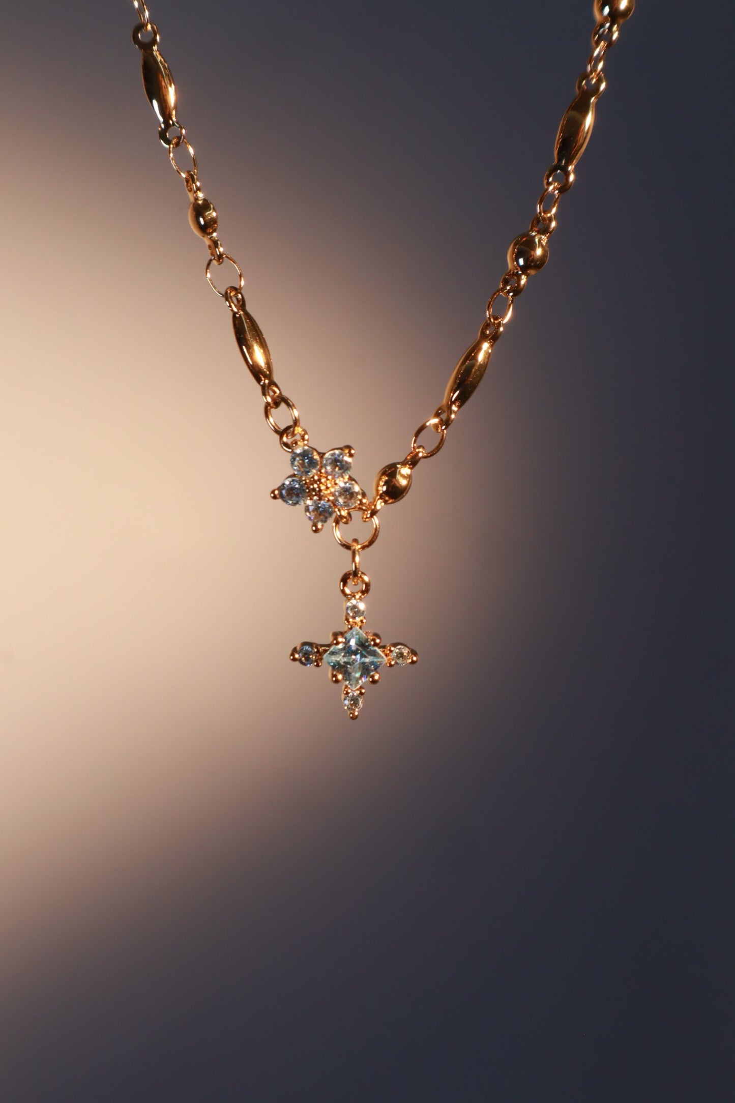 18K Real Gold Plated Topaz Starlight Cross Necklace