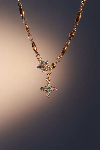 18K Real Gold Plated Topaz Starlight Cross Necklace