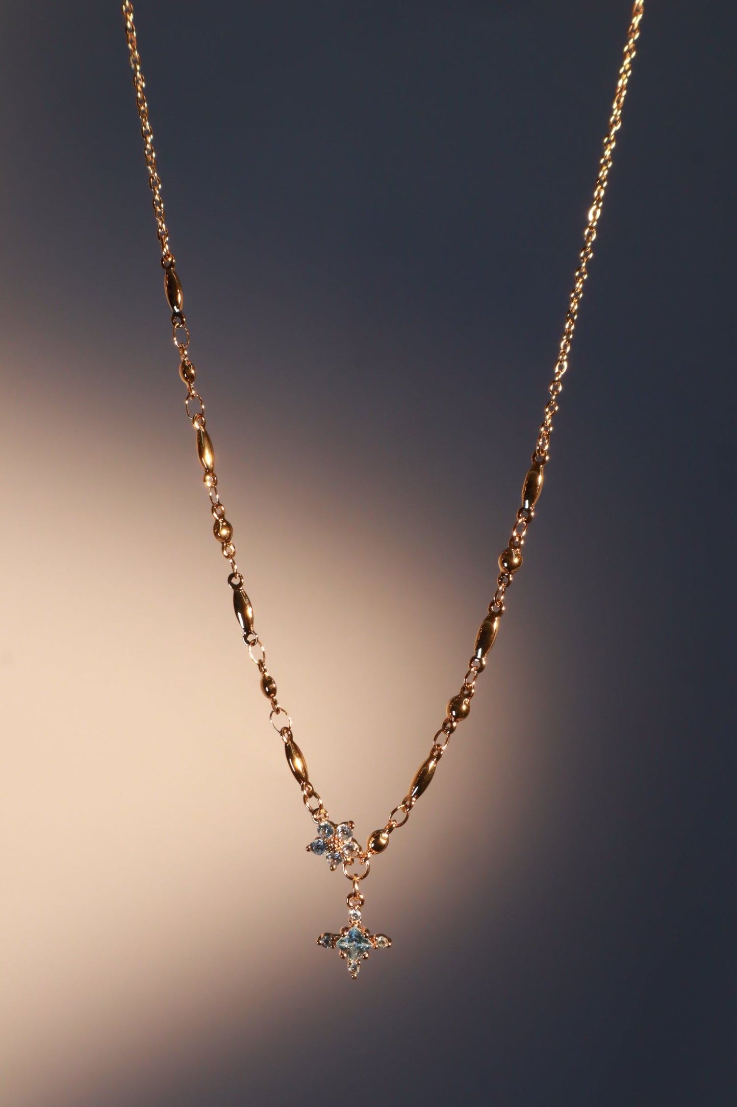 18K Real Gold Plated Topaz Starlight Cross Necklace