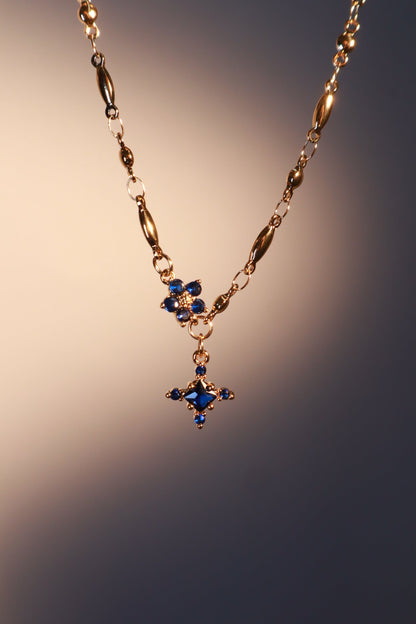 18K Real Gold Plated Sapphire Starlight Cross Necklace
