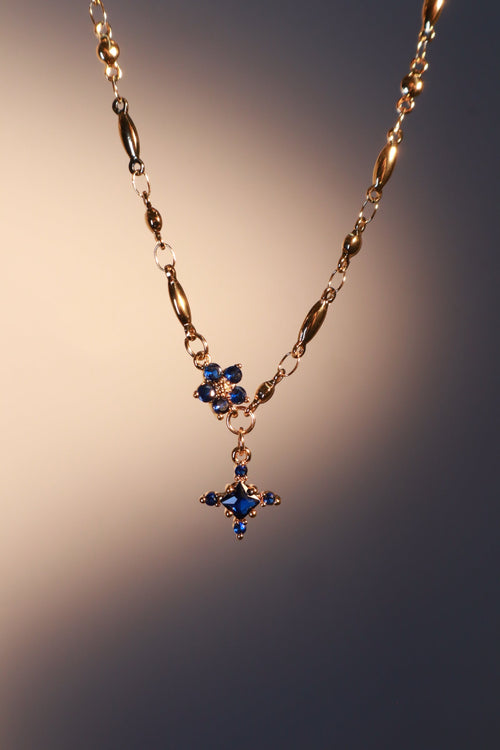 18K Real Gold Plated Sapphire Starlight Cross Necklace