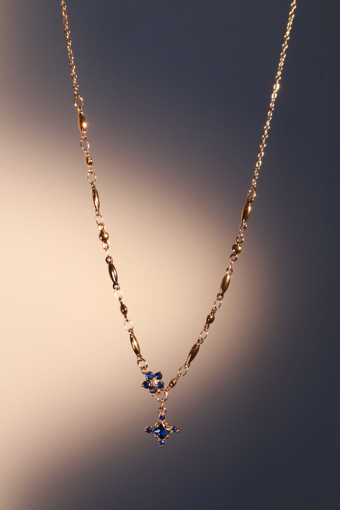 18K Real Gold Plated Sapphire Starlight Cross Necklace