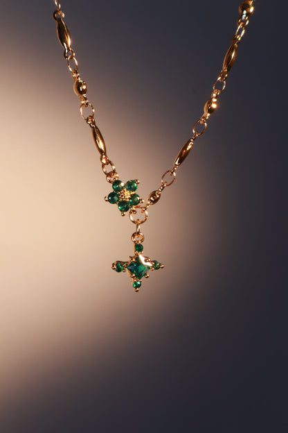 18K Real Gold Plated Emerald Starlight Cross Necklace