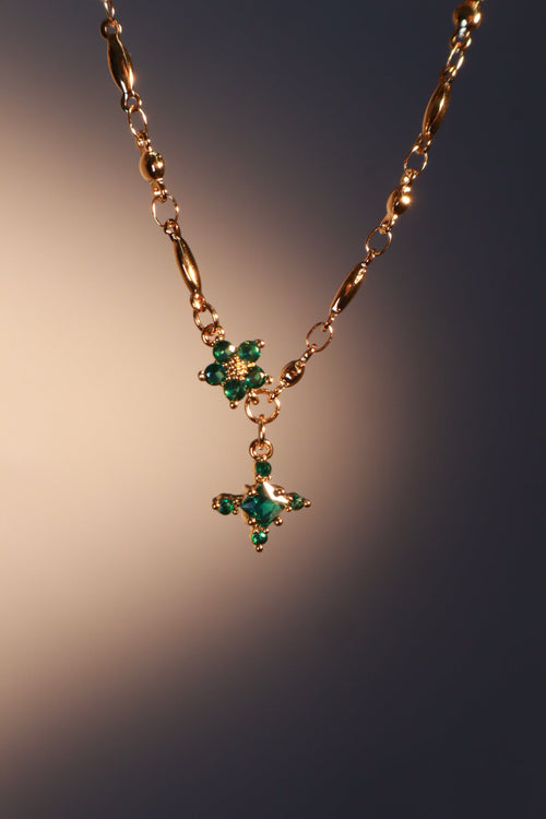 18K Real Gold Plated Emerald Starlight Cross Necklace