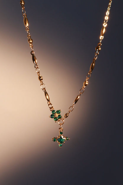 18K Real Gold Plated Emerald Starlight Cross Necklace