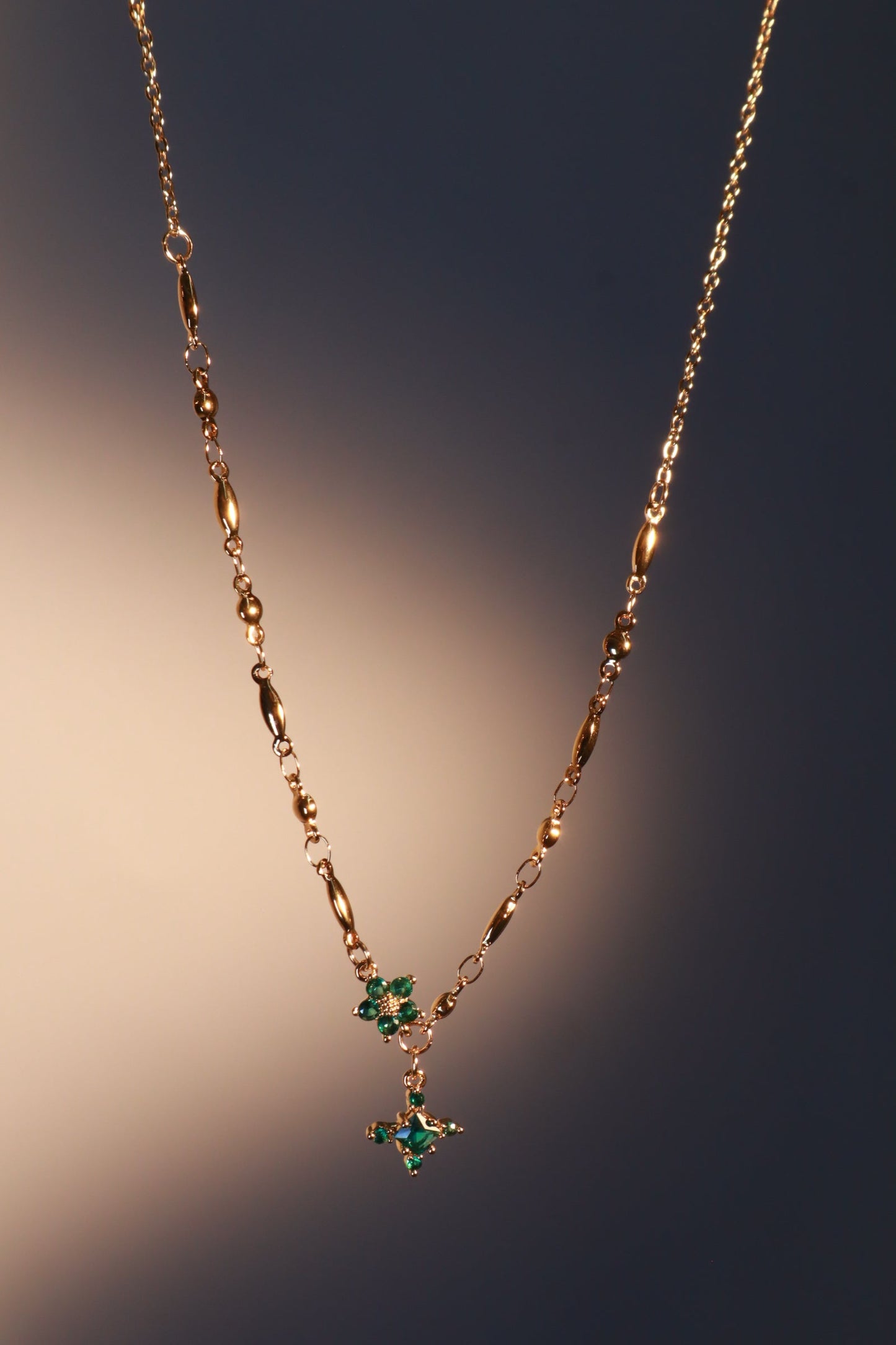 18K Real Gold Plated Emerald Starlight Cross Necklace
