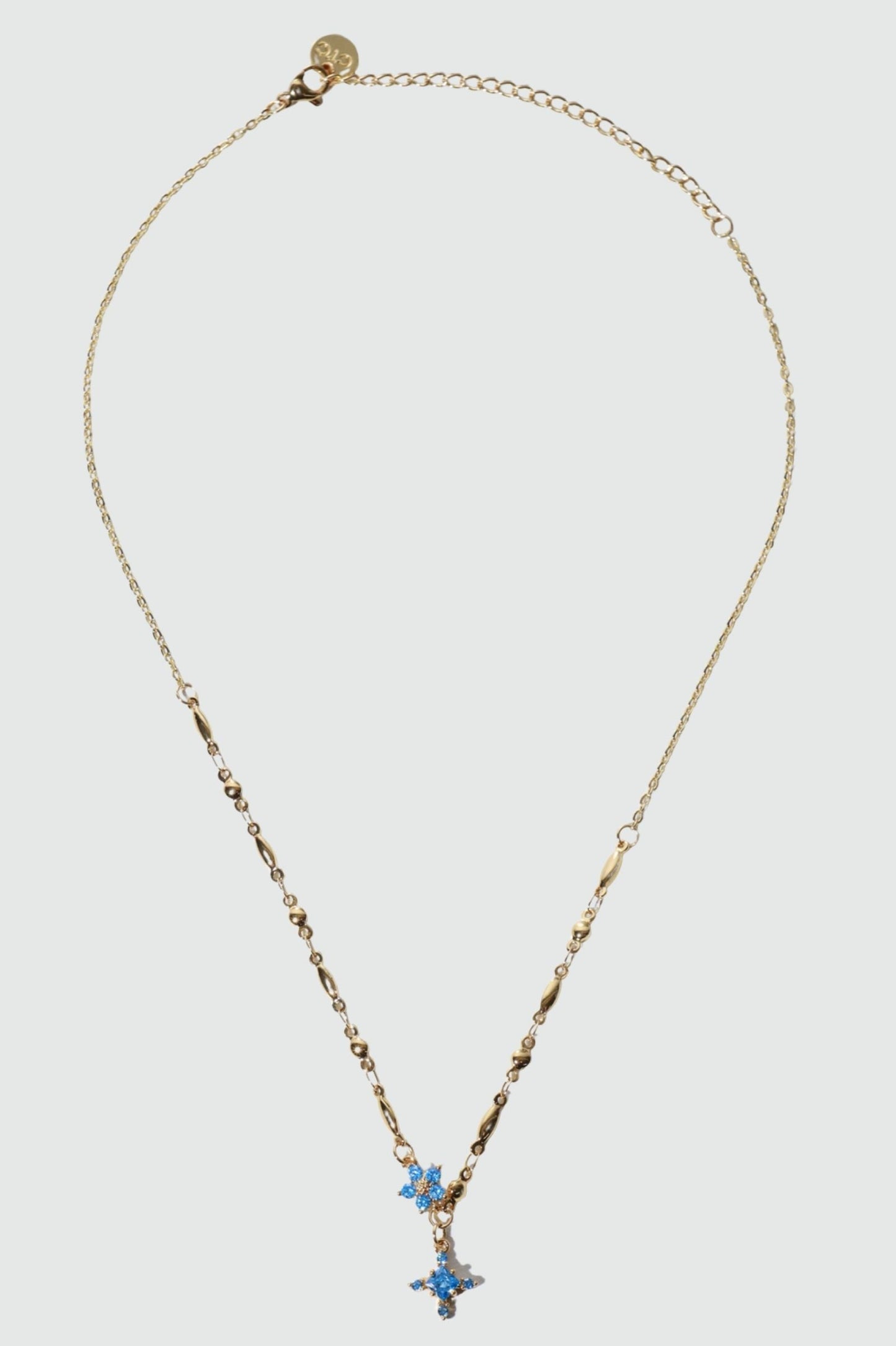 18K Real Gold Plated Aquamarine Starlight Cross Necklace