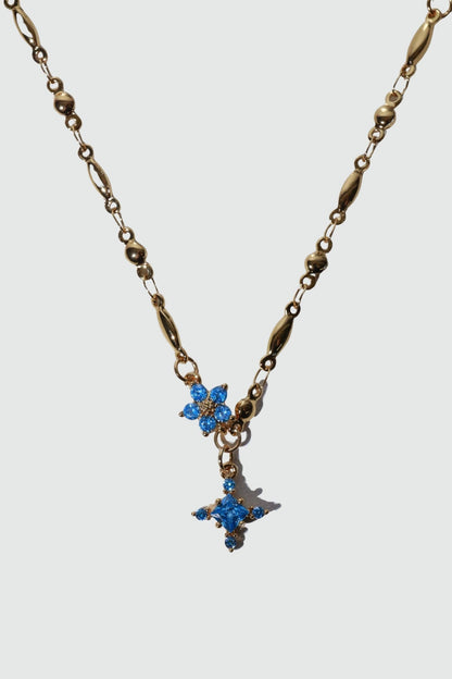 18K Real Gold Plated Aquamarine Starlight Cross Necklace