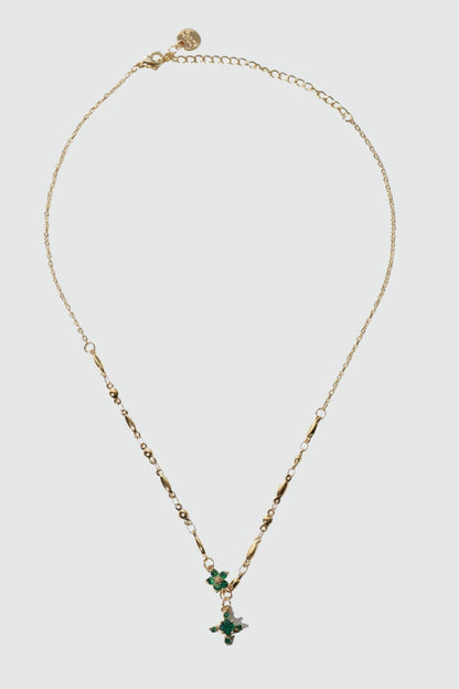 18K Real Gold Plated Emerald Starlight Cross Necklace
