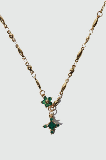 18K Real Gold Plated Emerald Starlight Cross Necklace