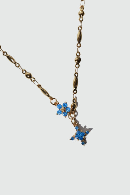 18K Real Gold Plated Aquamarine Starlight Cross Necklace