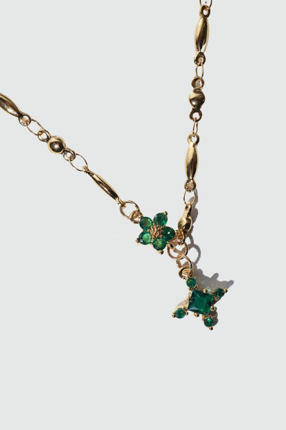 18K Real Gold Plated Emerald Starlight Cross Necklace